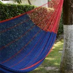 Blue and Red Cotton Hand Rope Hammock