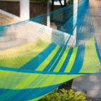 Bright Yellow Turquoise Blue Striped Hand Woven Hammock