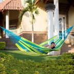 Bright Yellow Turquoise Blue Striped Hand Woven Hammock