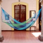 Handmade Cotton Hammock Blue Green Mexico Rope