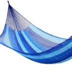 Multicolor Sky Blue Striped Hand Woven Nylon Rope Hammock