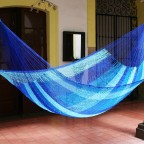 Multicolor Sky Blue Striped Hand Woven Nylon Rope Hammock