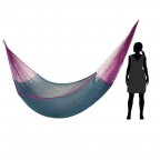 Purple Green Teal Hand Woven Nylon Rope Hammock