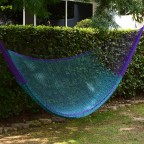 Purple Green Teal Hand Woven Nylon Rope Hammock