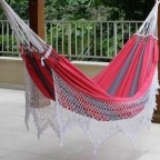 Red Gray Striped Cotton Fabric Brazilian Hammock