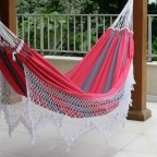 Red Gray Striped Cotton Fabric Brazilian Hammock